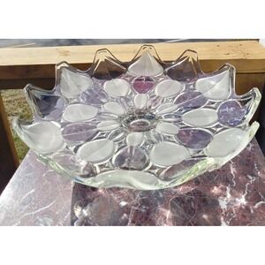 Bohemia Glass Crystal Pedestal Centerpiece~Footed Fruit Bowl~ Frosted Leaf~Czech